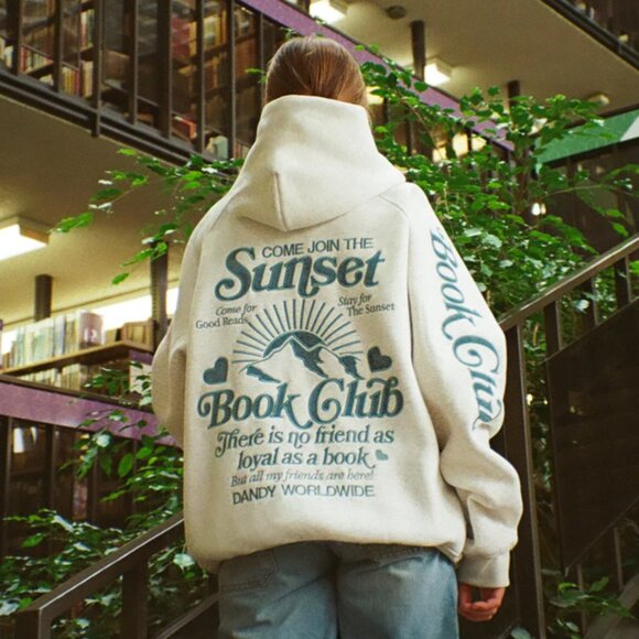"Book Club" Oversized Lux Hoodie in Heather Gray and Blue - Picture 1 of 2